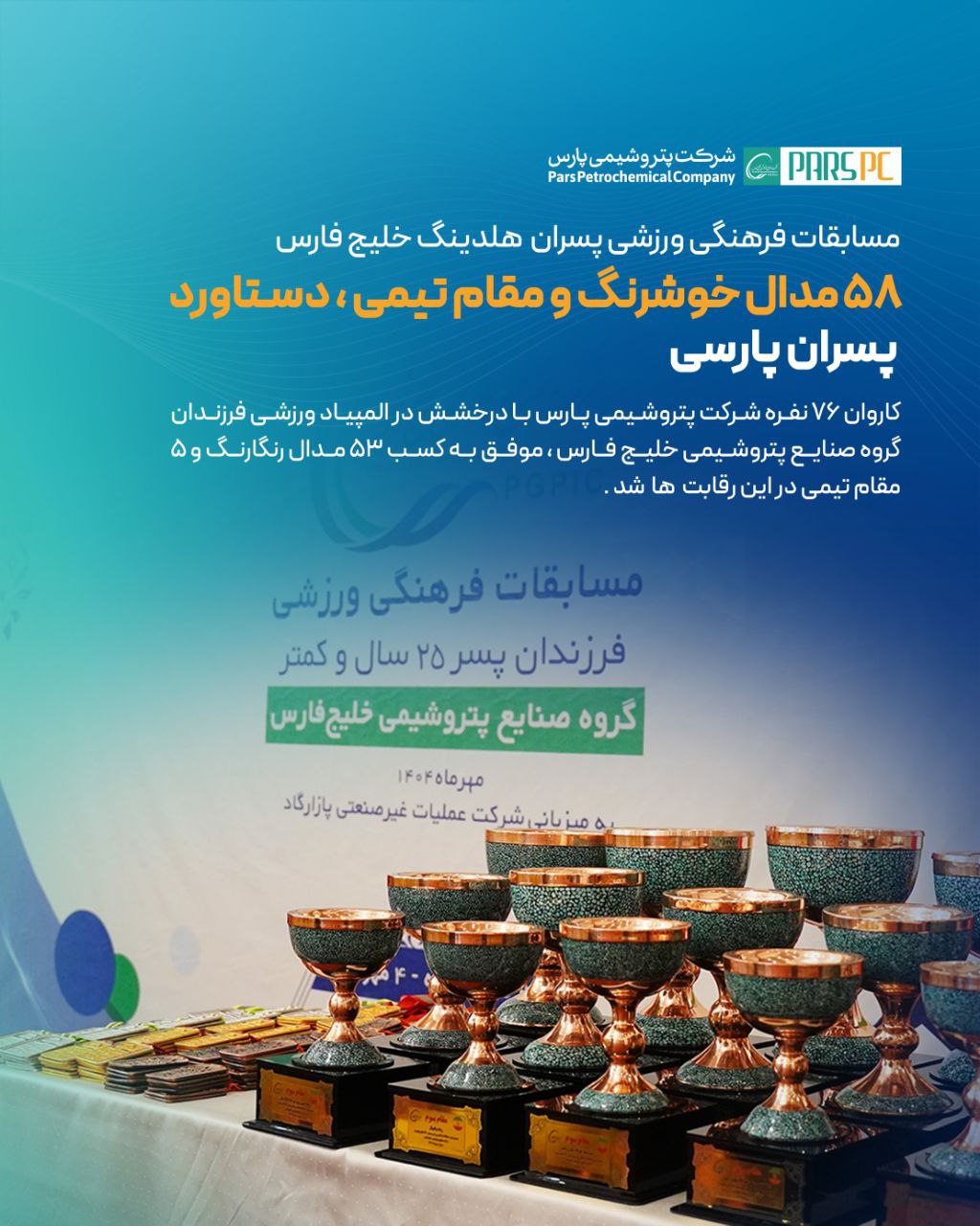 🔸️۵۸ مدال خوشرنگ و مقام تیمی، دستاورد پسران پارسی از المپیاد ورزشی هلدینگ خلیج فارس