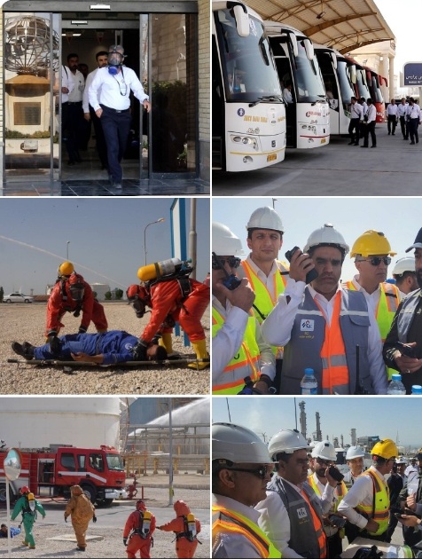 اجرای سناریوی نشت آمونیاک در رزمایش پدافند شیمیایی منطقه پارس اجرای سناریوی نشت آمونیاک در رزمایش پدافند شیمیایی منطقه پارس